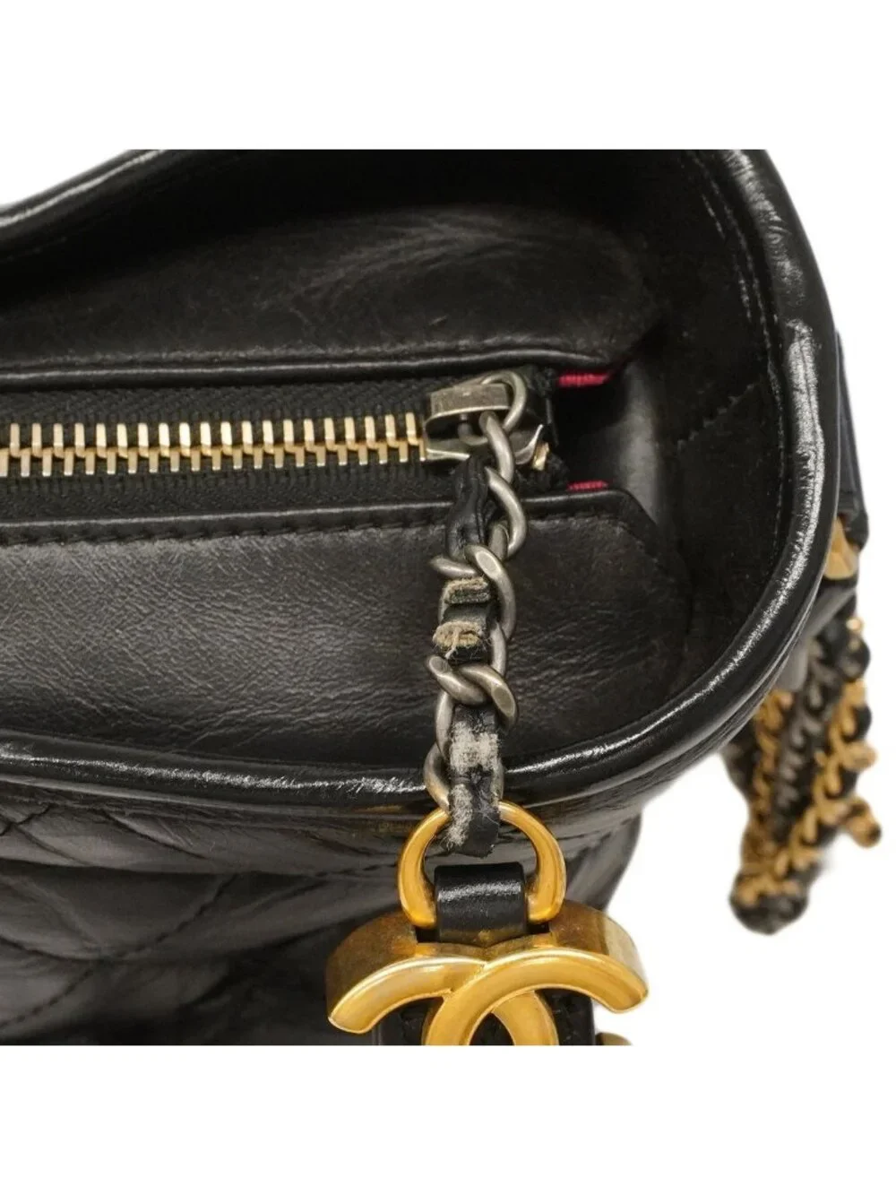 Chanel Shoulder Bag Gabrielle Leather Black Gold Silver